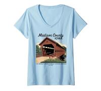 Femme Poster Vintage avec ponts Couverts Madison County Iowa T-Shirt avec Col en V