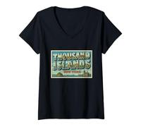 Femme Poster Vintage de Voyage Thousand Islands New York T-Shirt avec Col en V