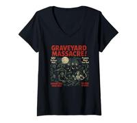 Femme Poster Vintage du Film Graveyard Massacre Halloween T-Shirt avec Col en V