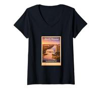 Femme Poster Vintage Washington D.C. Lincoln US Aerial Poster Voyage Art T-Shirt avec Col en V