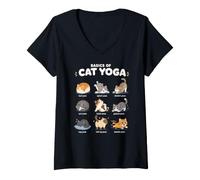 Femme Postures De Yoga De Chat Drôle Chaton Étirement Pain Mignon T-Shirt avec Col en V