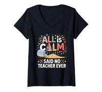 Femme Pot à confettis de Noël « All is Calm Said No Teacher Ever » T-Shirt avec Col en V
