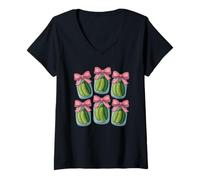 Femme Pot à cornichons à coquette T-Shirt avec Col en V