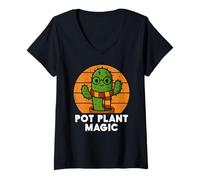 Femme Pot de Plante Magique câlin Worth Magicien Cactus Assorti Halloween T-Shirt avec Col en V
