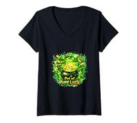 Femme Pot de Pure Luck Festive Clover T-Shirt avec Col en V