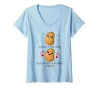 Femme Potato is Not Okay Funny Potato Joke Meme Vegetable Potating T-Shirt avec Col en V