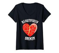 Femme Poterie japonaise magnifiquement brisée Kintsugi Art T-Shirt avec Col en V