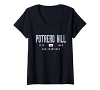 Femme Potrero Hill, Terrain de San Francisco en Californie//Potrero Hill T-Shirt avec Col en V