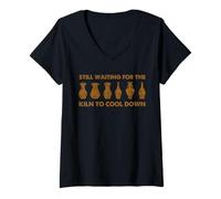 Femme Pottery Kiln Humour Ceramic Artist Studio Waiting Cool Down T-Shirt avec Col en V