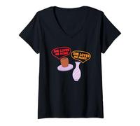 Femme Pottery She Loves Me More! Humour de poterie Amusant T-Shirt avec Col en V