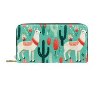 Femme Pouch Bourse Dessin Animé Lama Vert du Désert Fille Pochette Fermeture Éclair Cuir Portefeuille avec Compartiment À Monnaie Porte-Feuille en Cuire pour Femme, La Fille, Fille