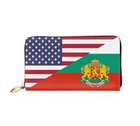 Femme Pouch Bourse Drapeau De L'Amitié Entre L'Amérique Et La Bulgarie Bourse Pochette Original Retro Cuir Portefeuille avec Compartiment À Monnaie Porte-Monnaie pour Enfant, Fille, Mère