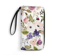 Femme Pouch Bourse Fleur Sauvage Violette Porte-Feuille en Cuire Vintage Cuir Portefeuille Longue Fille Pochette pour Ami, Garcon, Prof