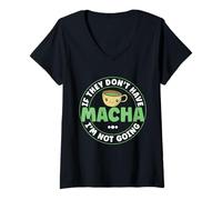 Femme Poudre de thé Vert Matcha Kawaii Japonais, kit Matcha Latte T-Shirt avec Col en V
