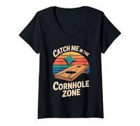 Femme Pouf Amusant Catch Me in The Cornhole Zone T-Shirt avec Col en V