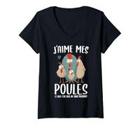 Femme Poule idée Humour Drole Rigolo Femme Fille J'aime mes Poules T-Shirt avec Col en V