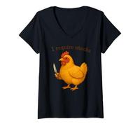 Femme Poulet drôle, J'Ai Besoin de Snacks, Animal, Maman, Papa T-Shirt avec Col en V
