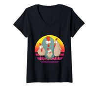 Femme Poulet Fou drôle dans Le Style Comique Crazy Chicken Crew T-Shirt avec Col en V