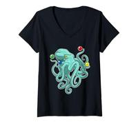 Femme Poulpe Jongleur Jongler T-Shirt avec Col en V