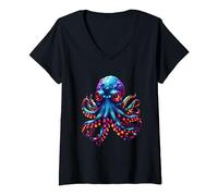 Femme Poulpe lumineuse T-Shirt avec Col en V