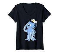 Femme Poulpe Marin Casquette de Marin T-Shirt avec Col en V