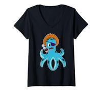 Femme Poulpe Pirate Cache-œil T-Shirt avec Col en V