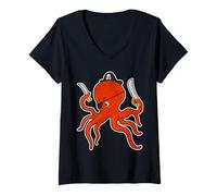 Femme Poulpe Pirate Épée T-Shirt avec Col en V