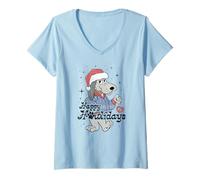 Femme Pound Puppies Christmas Happy Holidays Distressed Style Art T-Shirt avec Col en V