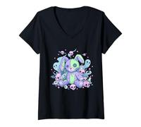 Femme Poupée Lapin Pastel Gothique Effrayante Étrange Vaudou T-Shirt avec Col en V