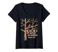 Femme pour Dieu, Tout est Possible Matthieu 19:26 T-Shirt avec Col en V