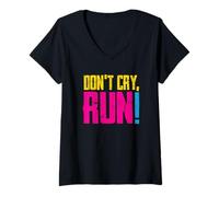 Femme pour Les Coureurs : Don't Cry - Run! T-Shirt avec Col en V