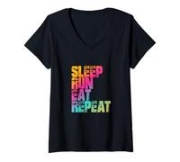 Femme pour Les Coureurs : Dormir, Courir, Manger, répéter. T-Shirt avec Col en V