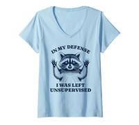 Femme pour ma défense, on m'a laissé Un Raton Laveur sans Surveillance Vintage Funny T-Shirt avec Col en V