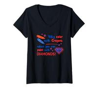 Femme Pourquoi colorier avec des Crayons Quand Vous Pouvez Peindre avec des Diamants T-Shirt avec Col en V