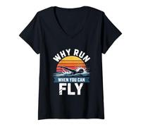 Femme Pourquoi courir quand vous pouvez voler en nageant T-Shirt avec Col en V