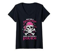 Femme Pourquoi être Princes Pirate Skull Crossbones pour Filles, Enfants, Femmes et Adolescentes T-Shirt avec Col en V