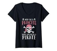 Femme Pourquoi être Princesse Pirate drôle Jolly Roger Femmes Filles Enfants T-Shirt avec Col en V