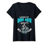 Femme Pourquoi Je Fais sans Batterie Parce Que Je Peux l'utiliser Contre Le vélo électrique. T-Shirt avec Col en V