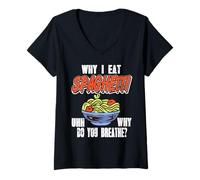 Femme Pourquoi Je Mange Spaghettis Blague Humour Pâtes T-Shirt avec Col en V