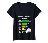 Femme Pourquoi Je Perds à la Pétanque Bouliste Joueur de Pétanque T-Shirt avec Col en V