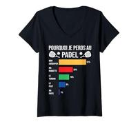Femme Pourquoi Je perds au Padel Padeliste pade Joueur Fans Humour T-Shirt avec Col en V