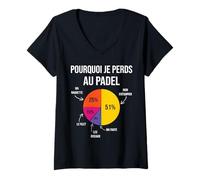 Femme Pourquoi Je perds au Padel Padeliste pade Joueur Fans Humour T-Shirt avec Col en V