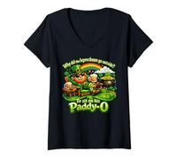 Femme Pourquoi Le Leprechaun va Dehors Papa Blague Jour de la Saint-Patrick T-Shirt avec Col en V