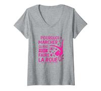 Femme Pourquoi Marcher Quand on Peut Faire La Roue Gymnastique T-Shirt avec Col en V