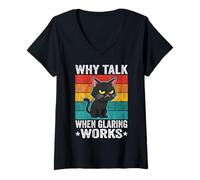Femme Pourquoi Parler Quand l'éblouissement Fonctionne Chat drôle T-Shirt avec Col en V
