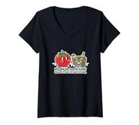 Femme Pourquoi Tomate Blush Saw Salade Vinaigrette Drôle Papa Blague Pun Humour T-Shirt avec Col en V