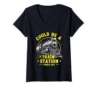 Femme Pourrait être Une Gare ferroviaire Kinda Day Locomotive Railway T-Shirt avec Col en V
