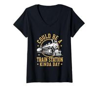 Femme Pourrait être Une Gare Kinda Day Locomotive Train T-Shirt avec Col en V