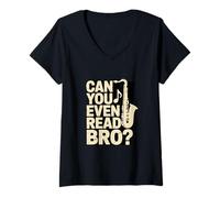 Femme Pouvez-Vous même Lire la Blague de Musique Bro Saxophone T-Shirt avec Col en V