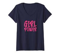 Femme Pouvoir féminin - Girl Power T-Shirt avec Col en V, Bleu Marine, XXL